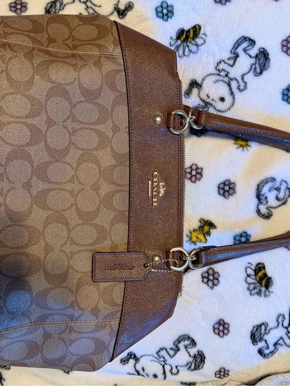 Coach Brown Signature Canvas Tote with Dark Brown Trim